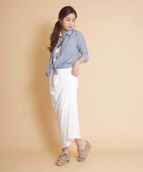 goa(ゴア)の「ドビーストライプカシュクールシャツ(シャツ/ブラウス・レディース・オフホワイト/ブルー/ネイビー・FREE)」の18枚目の写真