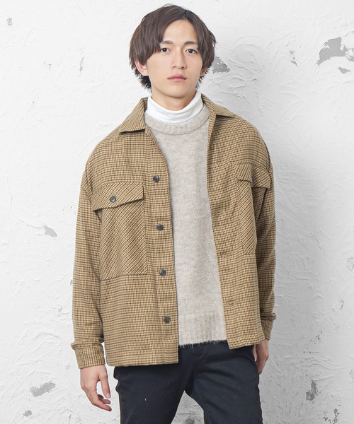 メンズ長袖レトロチェックルーズシルエットcpoシャツジャケット