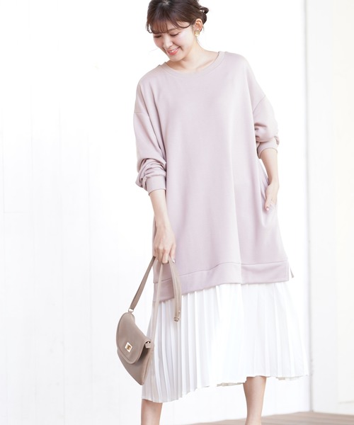 100 正規品即納 ワンピース ワンピース裾レイヤー風裏毛ワンピース ワンピース Rps アールピーエス のファッション