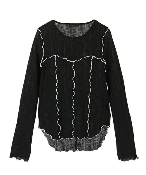 Candy Stripper（キャンディストリッパー）の「SEE THROUGH WAVY RIB トップス（Tシャツ/カットソー・レディース・ブラック/ベージュ/オフホワイト・2）」の2枚目の写真