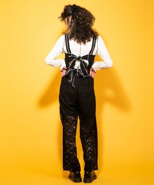 Candy Stripper（キャンディストリッパー）の「SEE THROUGH WAVY RIB トップス（Tシャツ/カットソー・レディース・ブラック/ベージュ/オフホワイト・2）」の11枚目の写真