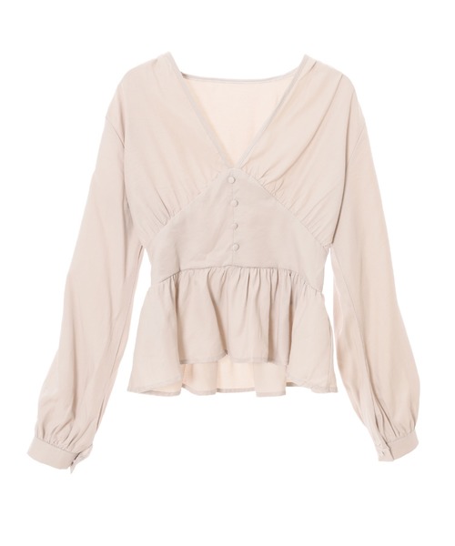 fifth(フィフス)の「Vネックギャザーペプラムブラウス(シャツ/ブラウス・レディース・ブルー/グレイッシュベージュ・MEDIUM)」の5枚目の写真