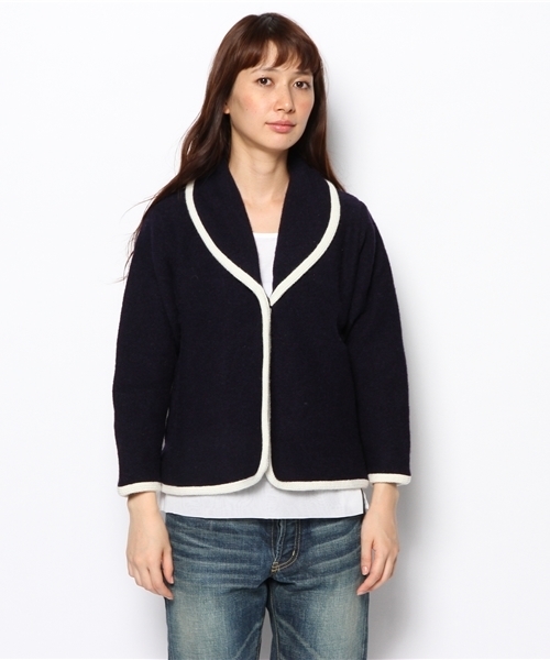 BEAMS BOY（ビームスボーイ）の「ROBERT MACKIE×BEAMS BOY / ウール ショールジャケット（テーラードジャケット・レディース・ナチュラル/ピンク/ネイビー・ONE SIZE）」の4枚目の写真