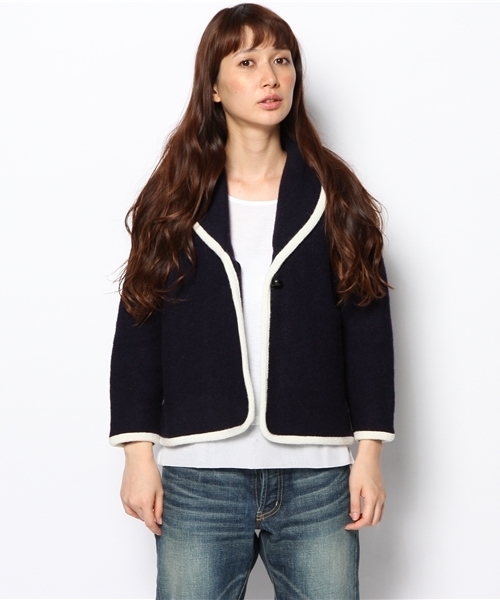 BEAMS BOY（ビームスボーイ）の「ROBERT MACKIE×BEAMS BOY / ウール ショールジャケット（テーラードジャケット・レディース・ナチュラル/ピンク/ネイビー・ONE SIZE）」の7枚目の写真