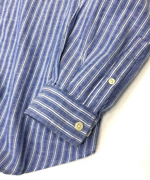 Beno（ビーノ）の「麻 コットン / ストライプ バンドカラー シャツ（シャツ/ブラウス・メンズ・ネイビー/オフホワイト/ライトベージュ・L/M）」の7枚目の写真