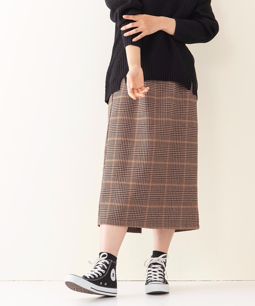 INNOCENT BLUE(イノセントブルー)の「【INNOCENT BLUE/イノセントブルー】フェイクウールチェックタイトスカート ミディアムレングス ウエストゴム仕様 セットアップ対応品番(スカート・レディース・ベージュ/オフホワイト/オレンジ・MEDIUM)」の1枚目の写真