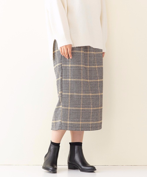 INNOCENT BLUE(イノセントブルー)の「【INNOCENT BLUE/イノセントブルー】フェイクウールチェックタイトスカート ミディアムレングス ウエストゴム仕様 セットアップ対応品番(スカート・レディース・ベージュ/オフホワイト/オレンジ・MEDIUM)」の2枚目の写真