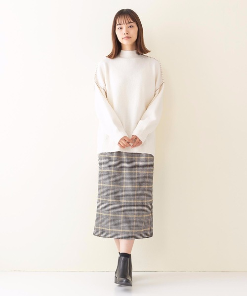 INNOCENT BLUE(イノセントブルー)の「【INNOCENT BLUE/イノセントブルー】フェイクウールチェックタイトスカート ミディアムレングス ウエストゴム仕様 セットアップ対応品番(スカート・レディース・ベージュ/オフホワイト/オレンジ・MEDIUM)」の6枚目の写真