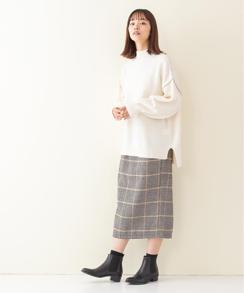 INNOCENT BLUE(イノセントブルー)の「【INNOCENT BLUE/イノセントブルー】フェイクウールチェックタイトスカート ミディアムレングス ウエストゴム仕様 セットアップ対応品番(スカート・レディース・ベージュ/オフホワイト/オレンジ・MEDIUM)」の7枚目の写真