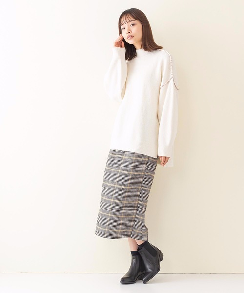 INNOCENT BLUE(イノセントブルー)の「【INNOCENT BLUE/イノセントブルー】フェイクウールチェックタイトスカート ミディアムレングス ウエストゴム仕様 セットアップ対応品番(スカート・レディース・ベージュ/オフホワイト/オレンジ・MEDIUM)」の8枚目の写真