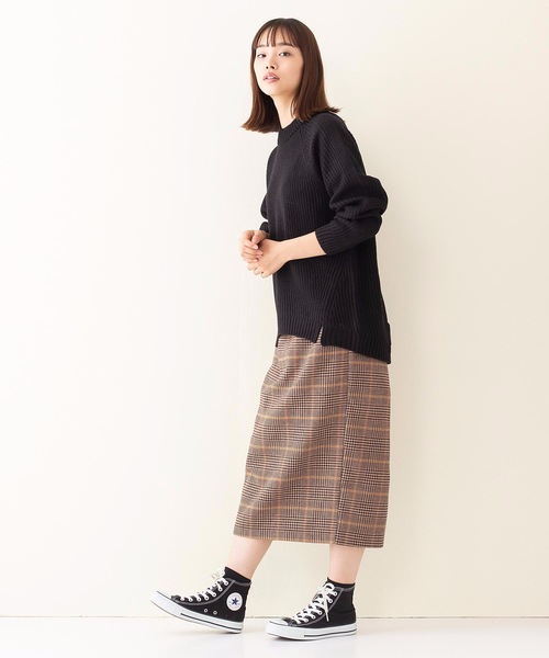 INNOCENT BLUE(イノセントブルー)の「【INNOCENT BLUE/イノセントブルー】フェイクウールチェックタイトスカート ミディアムレングス ウエストゴム仕様 セットアップ対応品番(スカート・レディース・ベージュ/オフホワイト/オレンジ・MEDIUM)」の13枚目の写真