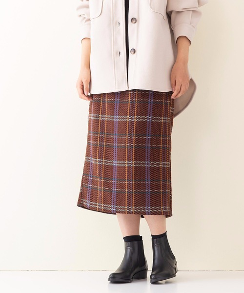 INNOCENT BLUE(イノセントブルー)の「【INNOCENT BLUE/イノセントブルー】フェイクウールチェックタイトスカート ミディアムレングス ウエストゴム仕様 セットアップ対応品番(スカート・レディース・ベージュ/オフホワイト/オレンジ・MEDIUM)」の20枚目の写真