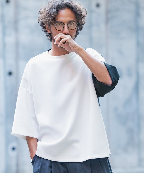 ANGENEHM(アンゲネーム)の「mt6983-Cardboard Knit Switch Big Cut sew (MADE IN JAPAN) カットソー(Tシャツ/カットソー・メンズ・ホワイト/ブラック/ベージュ/ネイビー・M/L)」の1枚目の写真