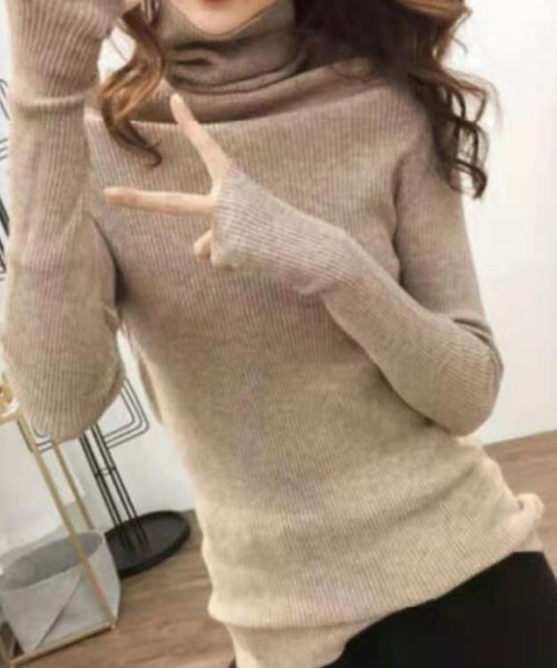 FRP（エフアールピー）の「ニットトップス　レディース無地カットソー/長袖タイトプルオーバータートル（ニット/セーター・レディース・グレー/ベージュ/ブラック/ネイビー・FREE）」の4枚目の写真