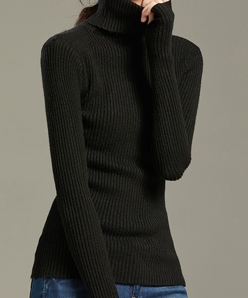 FRP（エフアールピー）の「ニットトップス　レディース無地カットソー/長袖タイトプルオーバータートル（ニット/セーター・レディース・グレー/ベージュ/ブラック/ネイビー・FREE）」の9枚目の写真