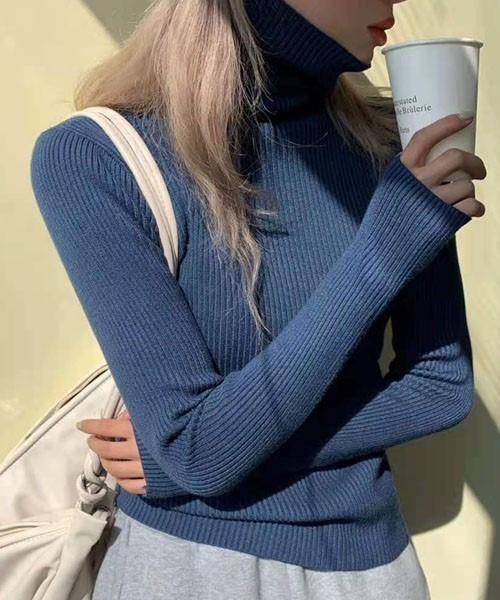 FRP（エフアールピー）の「ニットトップス　レディース無地カットソー/長袖タイトプルオーバータートル（ニット/セーター・レディース・グレー/ベージュ/ブラック/ネイビー・FREE）」の16枚目の写真