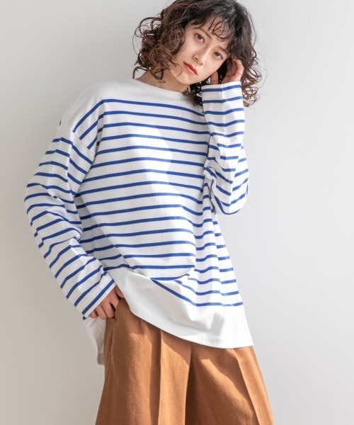 LOWRYS FARM（ローリーズファーム）の「ＵＳＡボーダーＬＳ　932277（Tシャツ/カットソー・レディース・ブラック/グリーン/ネイビー/イエロー/ピンク・FREE）」の3枚目の写真