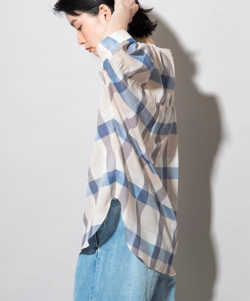 Munich（ミューニック）の「コットンリネンローンチェック　ヘンリーネックブラウス（シャツ/ブラウス・レディース・ブラック/ベージュ・FREE）」の8枚目の写真