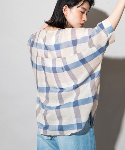 Munich（ミューニック）の「コットンリネンローンチェック　ヘンリーネックブラウス（シャツ/ブラウス・レディース・ブラック/ベージュ・FREE）」の9枚目の写真