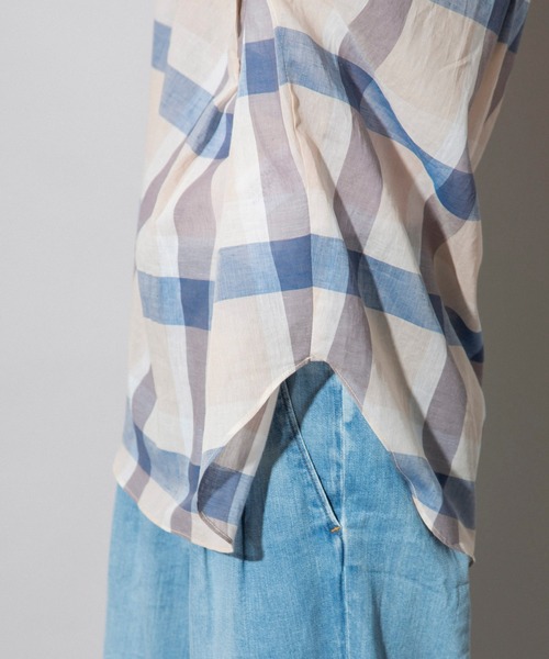 Munich（ミューニック）の「コットンリネンローンチェック　ヘンリーネックブラウス（シャツ/ブラウス・レディース・ブラック/ベージュ・FREE）」の13枚目の写真