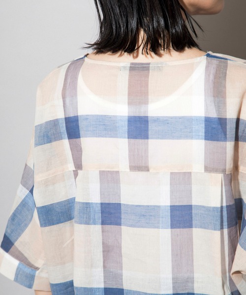 Munich（ミューニック）の「コットンリネンローンチェック　ヘンリーネックブラウス（シャツ/ブラウス・レディース・ブラック/ベージュ・FREE）」の11枚目の写真