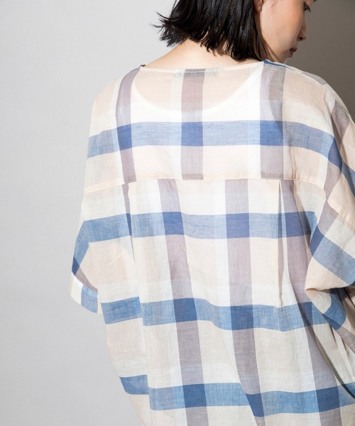 Munich（ミューニック）の「コットンリネンローンチェック　ヘンリーネックブラウス（シャツ/ブラウス・レディース・ブラック/ベージュ・FREE）」の14枚目の写真