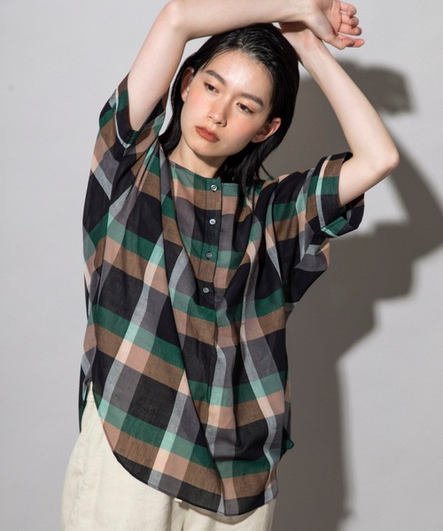 Munich（ミューニック）の「コットンリネンローンチェック　ヘンリーネックブラウス（シャツ/ブラウス・レディース・ブラック/ベージュ・FREE）」の18枚目の写真