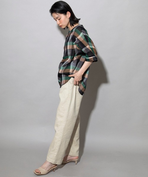 Munich（ミューニック）の「コットンリネンローンチェック　ヘンリーネックブラウス（シャツ/ブラウス・レディース・ブラック/ベージュ・FREE）」の16枚目の写真