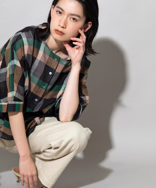 Munich（ミューニック）の「コットンリネンローンチェック　ヘンリーネックブラウス（シャツ/ブラウス・レディース・ブラック/ベージュ・FREE）」の21枚目の写真