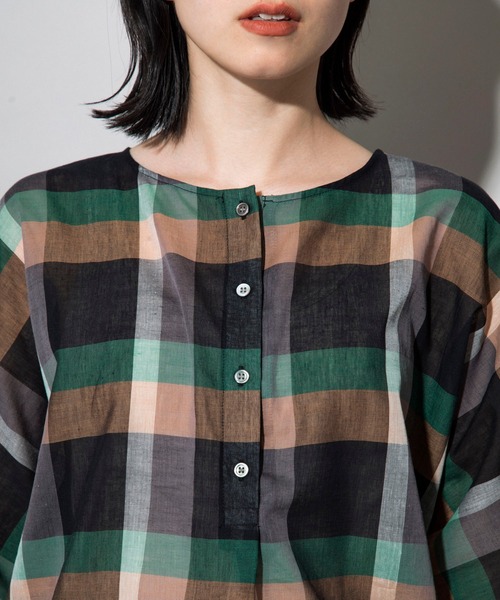 Munich（ミューニック）の「コットンリネンローンチェック　ヘンリーネックブラウス（シャツ/ブラウス・レディース・ブラック/ベージュ・FREE）」の22枚目の写真