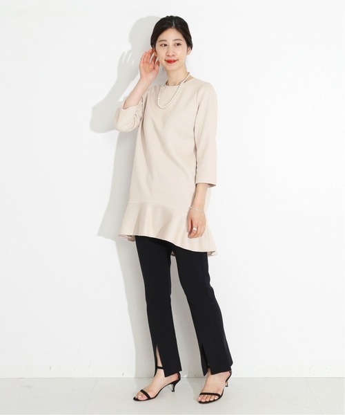 VERMEIL par iena 洗えるぺプラムトップス　白 セール】ダンボールニット 裾ペプラム トップス◇（Tシャツ
