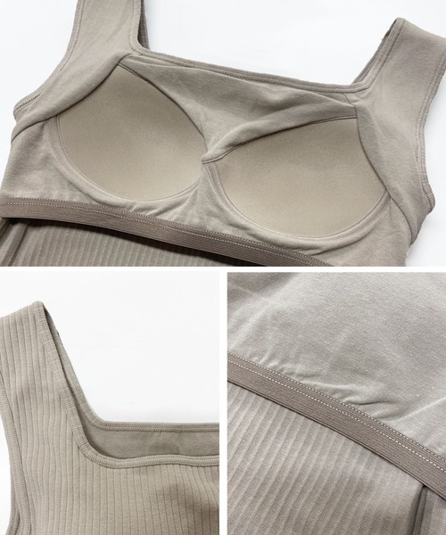 Fizz（フィズ）の「【Fizz/フィズ】　カップ付き　スクエアネック　ワイドリブタンクトップ（タンクトップ・レディース・ブラック/ブラウン/アイボリー/グレイッシュベージュ/カーキ・M）」の6枚目の写真