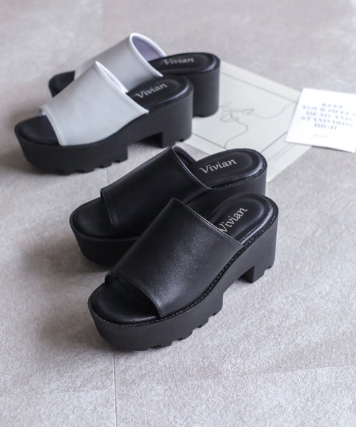 VIVIAN(ヴィヴィアン)の「厚底ミュールサンダル(サンダル・レディース・ブラック/ホワイト・S/M/L/LL)」の3枚目の写真