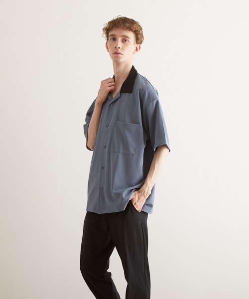 VIBGYOR(ヴィブジョー)の「【VIBGYOR BY AS】梨地オープンシャツ(BL)(シャツ/ブラウス・メンズ・ブラック/ブルー/グレイッシュベージュ・MEDIUM/LARGE)」の2枚目の写真