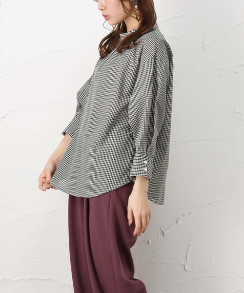 NAVY(ネイビー)の「プチハイネック 7分袖ブラウス(シャツ/ブラウス・レディース・ネイビー/ブラック/ベージュ・L/M)」の6枚目の写真