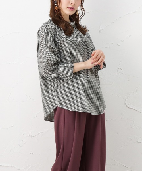 NAVY(ネイビー)の「プチハイネック 7分袖ブラウス(シャツ/ブラウス・レディース・ネイビー/ブラック/ベージュ・L/M)」の7枚目の写真
