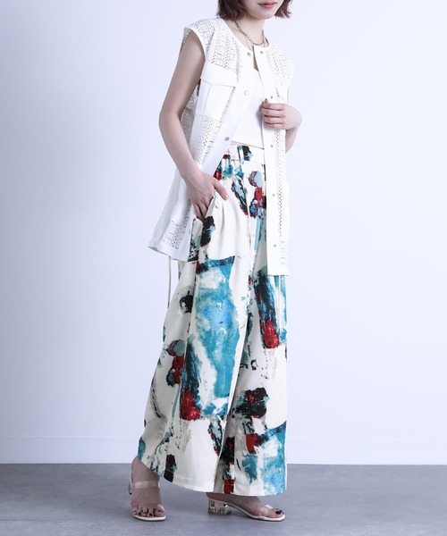 n'OrLABEL（ノアールレーベル）の「『水彩アートプリントワイドパンツ』（その他パンツ・レディース・イエロー/ブルー・1/2）」の8枚目の写真