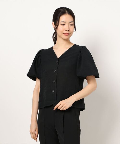 ehka sopo（エヘカソポ）の「Vネックパフスリーブブラウス（シャツ/ブラウス・レディース・ラベンダー/オフホワイト/グリーン/ブラック・ﾌﾘ-）」の8枚目の写真