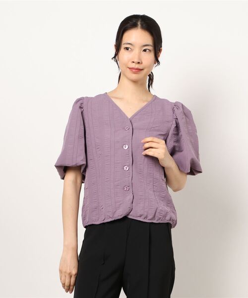 ehka sopo（エヘカソポ）の「Vネックパフスリーブブラウス（シャツ/ブラウス・レディース・ラベンダー/オフホワイト/グリーン/ブラック・ﾌﾘ-）」の10枚目の写真