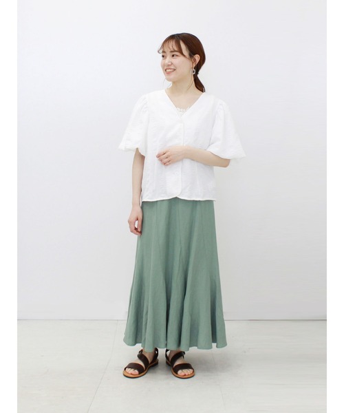 ehka sopo（エヘカソポ）の「Vネックパフスリーブブラウス（シャツ/ブラウス・レディース・ラベンダー/オフホワイト/グリーン/ブラック・ﾌﾘ-）」の11枚目の写真