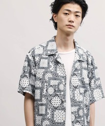 【セットアップで着用可能】ポリエステル 総柄 オープンカラー 半袖 シャツ