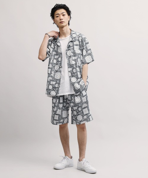 Lulu ＆ Arnie（るるあんどあーにー）の「【セットアップで着用可能】ポリエステル 総柄 オープンカラー 半袖 シャツ（シャツ/ブラウス・メンズ・ブラック系その他/ホワイト系その他・MEDIUM/LARGE/X-LARGE）」の20枚目の写真