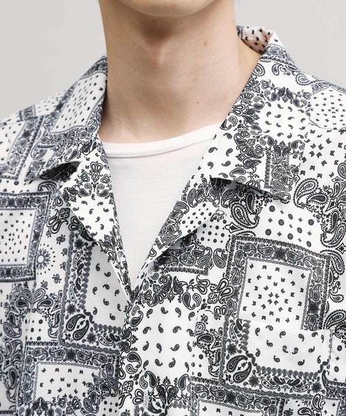 Lulu ＆ Arnie（るるあんどあーにー）の「【セットアップで着用可能】ポリエステル 総柄 オープンカラー 半袖 シャツ（シャツ/ブラウス・メンズ・ブラック系その他/ホワイト系その他・MEDIUM/LARGE/X-LARGE）」の13枚目の写真