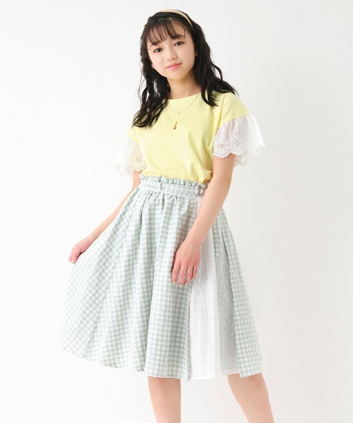 Lindsay（リンジィ）の「切り替えミディスカート（スカート・キッズ・ベージュ/エメラルド/グレー・160cm/150cm/140cm）」の3枚目の写真