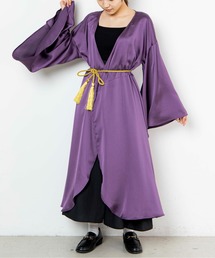 Romansual | Romansual/タッセルベルトサテンフレアスリーブガウン(ノーカラーコート)