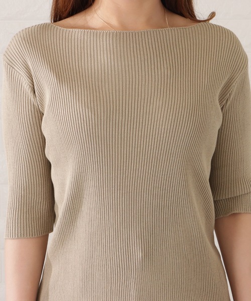 Lace Ladies(レースレディース)の「リブニット 五分袖 ニット セーター(ニット/セーター・レディース・ピンク/グリーン/ブラック/イエロー/ホワイト/ブルー/グレー/ベージュ・FREE)」の18枚目の写真