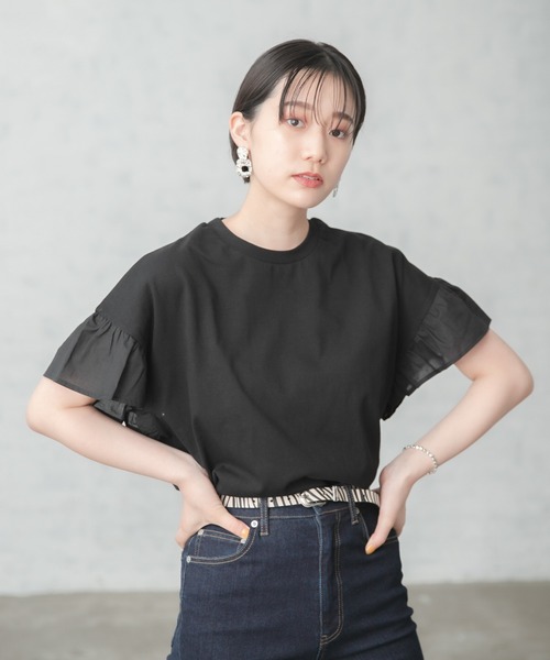 PAGEBOY(ページボーイ)の「フリルスリーブプルオーバー(Tシャツ/カットソー・レディース・ブラック/パープル/オフホワイト・FREE)」の6枚目の写真