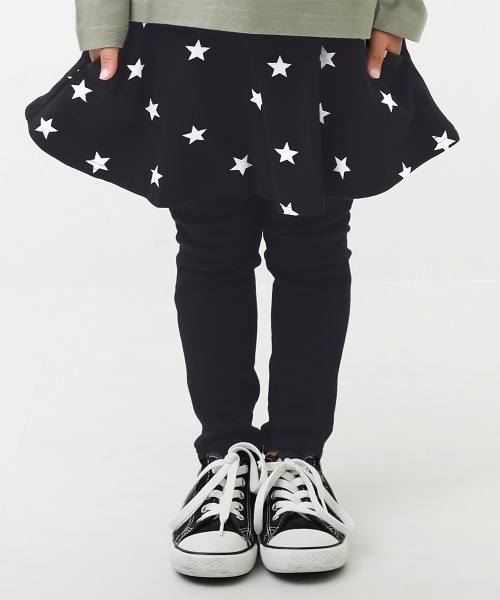 devirock（デビロック）の「10分丈 プリントスカッツ（ストレッチコットン）（スカート・キッズ・ブラウン/ラベンダー/ブラック系その他/オフホワイト/ネイビー/モカ/ライトブラウン/ベージュ/パープル系その他2/ブラック/パープル系その他/ブルー系その他/グレー系その他/グリーン系その他・100cm/110cm/120cm/130cm/140cm/150cm/80ｃｍ/90cm/160cm）」の3枚目の写真