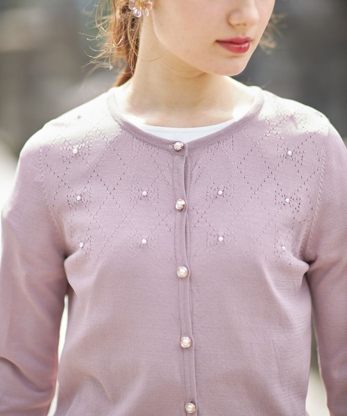tocco closet(トッコ クローゼット)の「パール付き透かし編みUV加工カーディガン(カーディガン/ボレロ・レディース・ブラック/ピンク系その他・M)」の12枚目の写真
