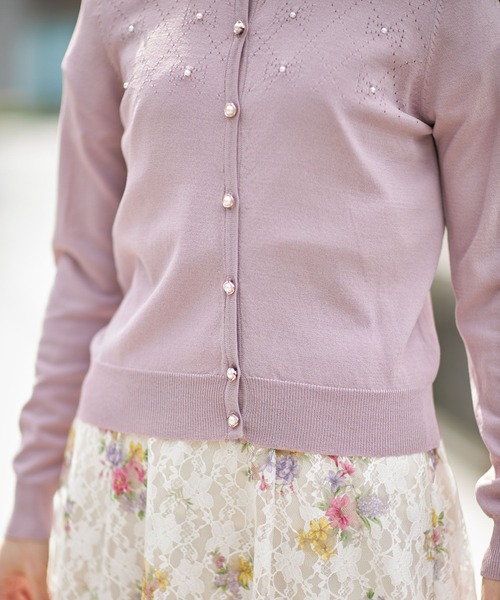 tocco closet(トッコ クローゼット)の「パール付き透かし編みUV加工カーディガン(カーディガン/ボレロ・レディース・ブラック/ピンク系その他・M)」の14枚目の写真